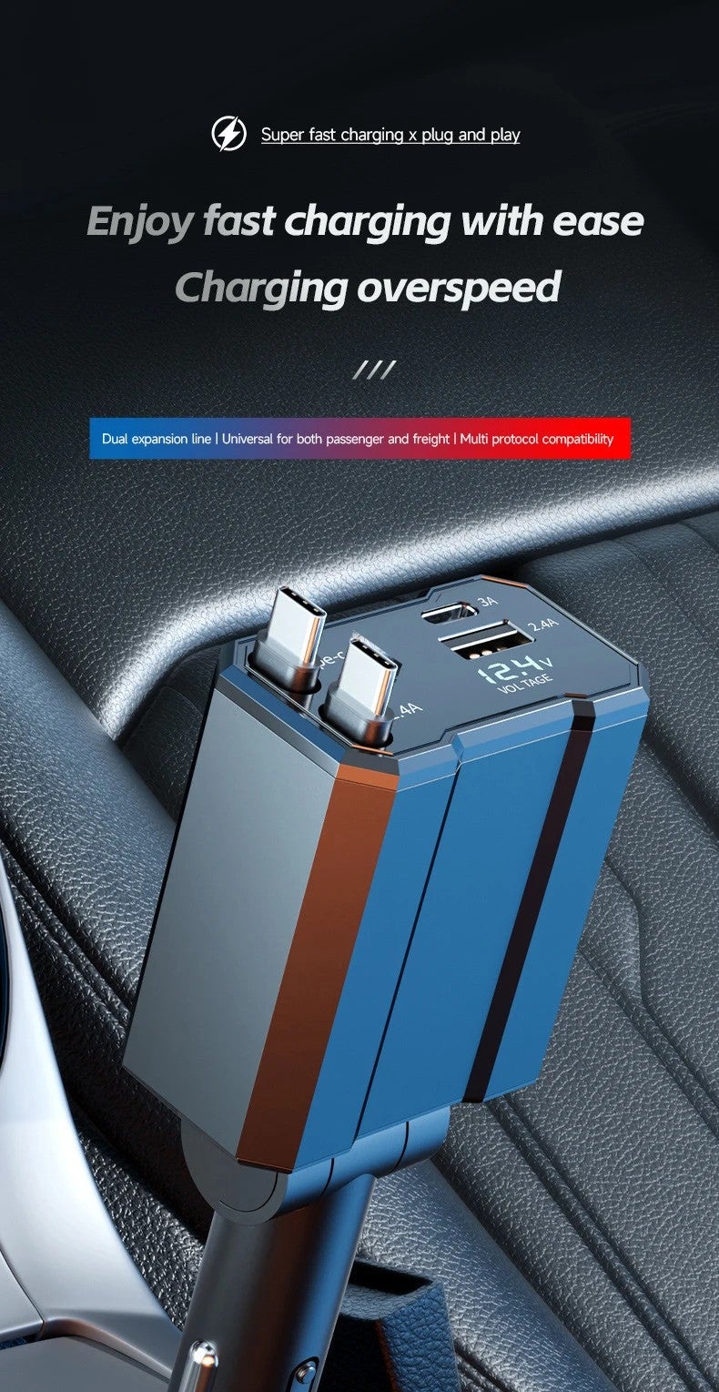 Bluejw High-Speed 4-in-1 USB Car Charger - 30W Fast Charging Automobile Charger with Wired Car Cigarette Lighter Adapter for Phones & Devices - Metal Design - Image 5